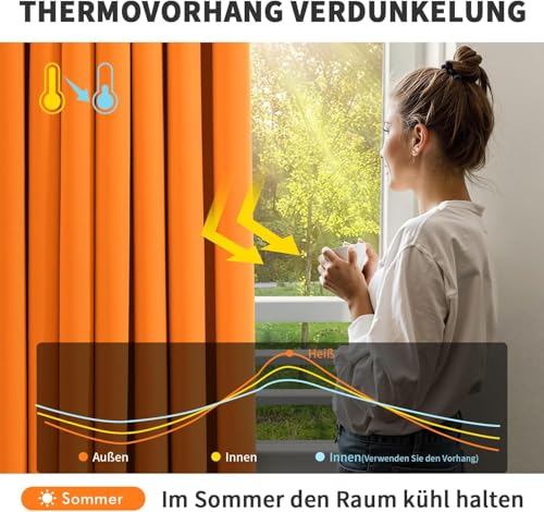 MIULEE Verdunklungsvorhänge Thermovorhang mit Ösen Blickdicht Orange – Ansicht 5