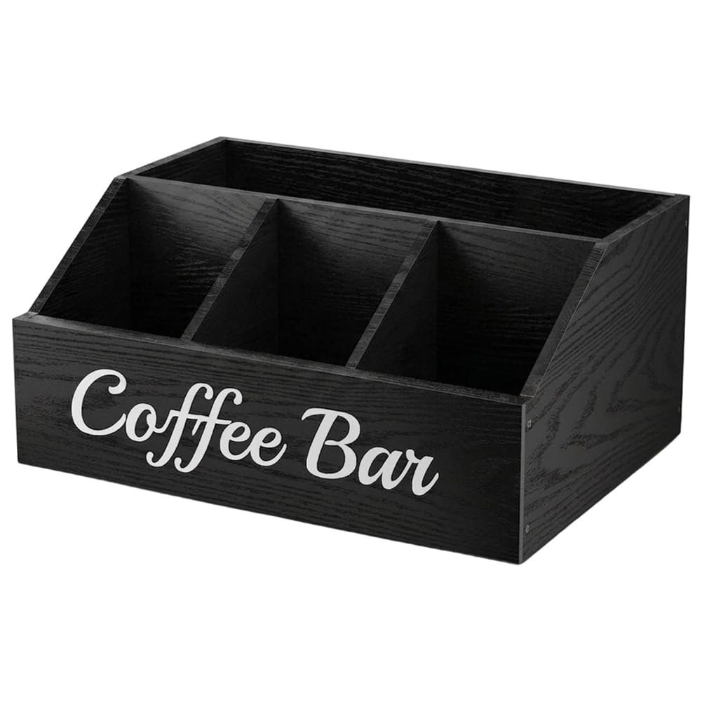 Aundhegrtt Wooden Coffee Bar Organizer with Adjustable Dividers for Countertop for Kitchen Coffee Station Storage Unit