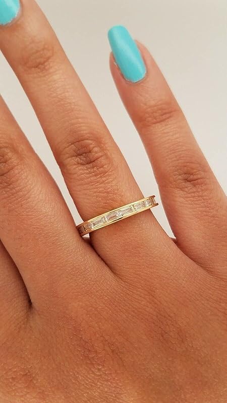 2 Ct Baguette Cut Diamond Channel Set Engagement Wedding Eternity Band Women Ring 14K Yellow Gold Finish 925 Sterling Silver Handmade Anniversary Stacking Matching Gorgeous Ring Gift For Her