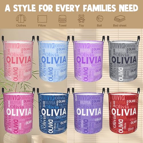 Image of Custom Name Laundry Hamper, Personalized Laundry Basket with Name for Boys Girls Kids Men Women, Customized Name Dirty Clothes Basket Gifts for Clothes Toy Bathroom Bedroom Laundry Room Dorm