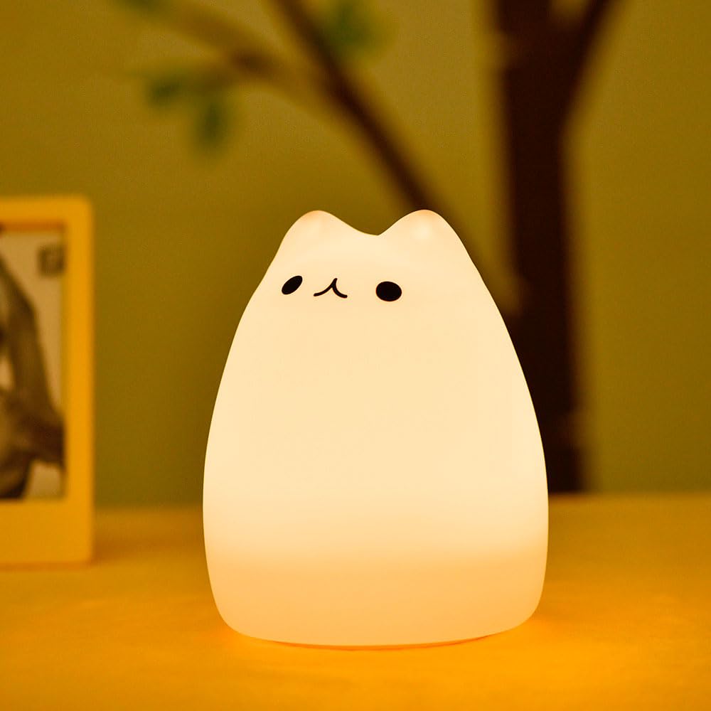 Celebrity Cat USB Rechargeable Silicone 7-Color Changing LED Night Light for Kids & Baby, Nursery & Bedroom Nightlights, Christmas Gifts