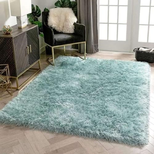 Image of Ultra Soft Sky Microfiber Shaggy Floor Carpet 6x6 Feet, Round Handmade with Thick Plush Fabric, Non Slip Base, Perfect for Modern Living Rooms, Bedrooms and Hall Spaces