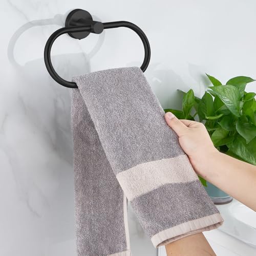 EOLAX Handtuchring zum Bohren, Handtuchhalter aus Schwarz, Moderner Badetuchhalter Wandhalterung, Handtuchhalterung Edelstahl Wandmontage, Badezimmer Zubehör