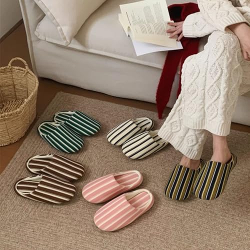Unisex Men Women Shoes Classic Striped Warm Comfort Indoor Home Floor Quiet Slide Slippers4