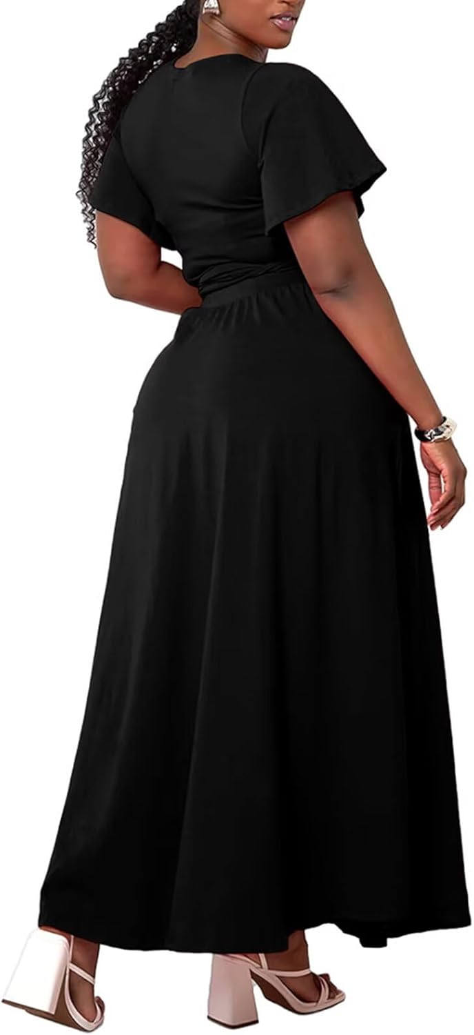 Womens Sexy Plus Size 2 Piece Dress Outfits Bandage Wrap Crop Top Maxi Skirts Set - Image 4