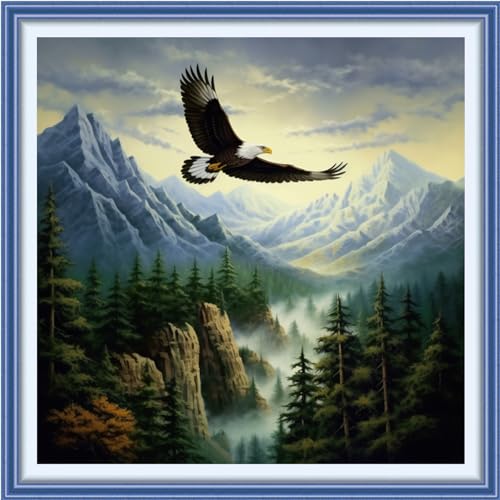 Image of Joyhoor Cross Stitch Kits for Beginners Stamped Cross-Stitch Supplies Needlework preprint Embroidery Kits for Adults DIY Needlepoint Kits Embroidery Patterns 11CT-Eagle Soaring 18.x18 inch