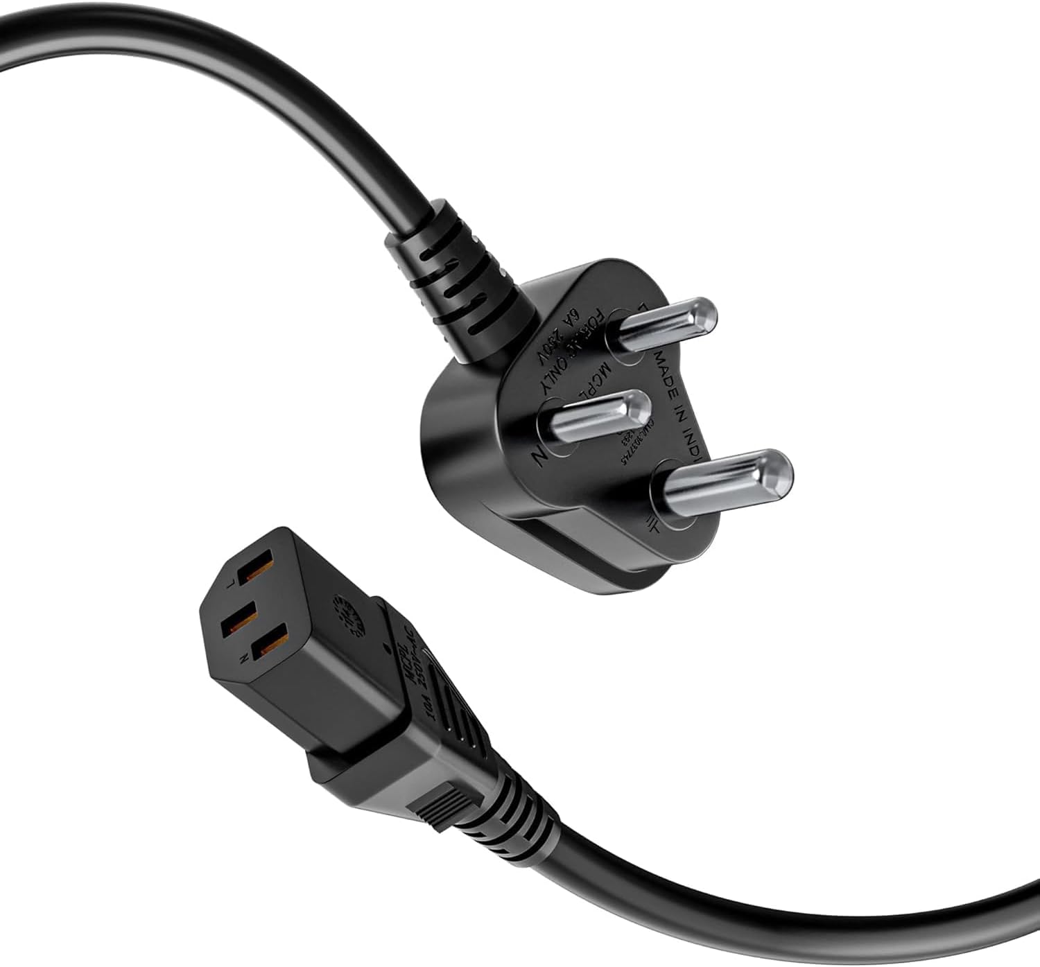 Power Cord 1.8M Replacement Cable, India Plug IEC Computer Mains for Desktop 3 pin PC, Monitor and Printer, Supply, TV