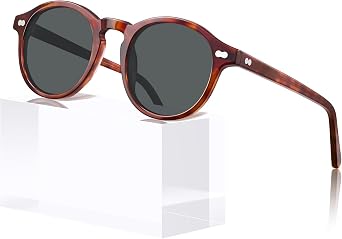 CARFIA Round Acetate Polarized Sunglasses for Women Fashion Retro Sun Glasses CA5266 Coffee Tortoise Frame