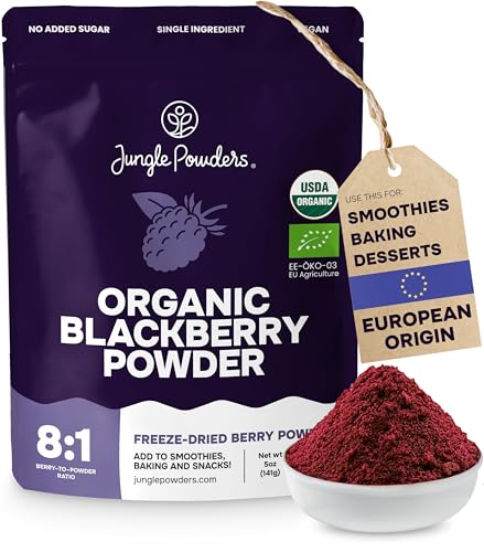 Jungle Powders Organic Blackberry Powder 5 Ounce Bag USDA Certified Freeze Dried Blackberries Powder for Baking Whole Blackberry Juice Additive Free Blackberry Extract Flavoring Puree Concentrate
