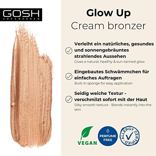 GOSH GLOW-UP CREAM BRONZER do twarzy, płynny bronzer do opalania i konturowania, długotrwały kremowy bronzer I łatwy do blendowania I wegański i certyfikowany przez alergię, brąz 002