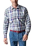 bequemer Comfort Fit Walbusch Herren Hemd Freizeit Frühlingsflanell kariert Blau/Grün kar. 41-42 - Langarm