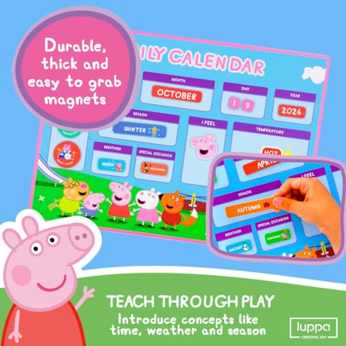 Image of Peppa Pig My First Magnetic Calendar for Kids - Engaging Learning, Reusable Schedule, and Fun Chore Chart - Colorful Daily Routine! Perfect for Wall or Fridge, Preschool Learning, and Classroom Fun!