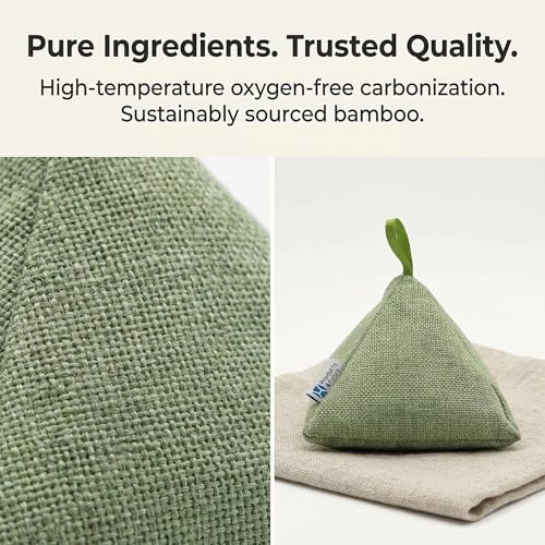 Image of 4 pack Naturally Activated Bamboo Charcoal Air Purifying Bags | Natural Home Deodorizer Bag | Charcoal Bag Odor Absorber For Pets | Odor Eliminator & Moisture Absorber Air Freshener Bag (100g Pyramid)