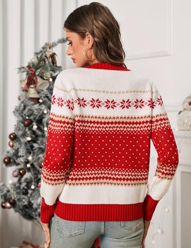 Womens Cute Ugly Christmas Sweater 2024 Oversized Crewneck Red and White Striped Color Block Snow Pullover Top3
