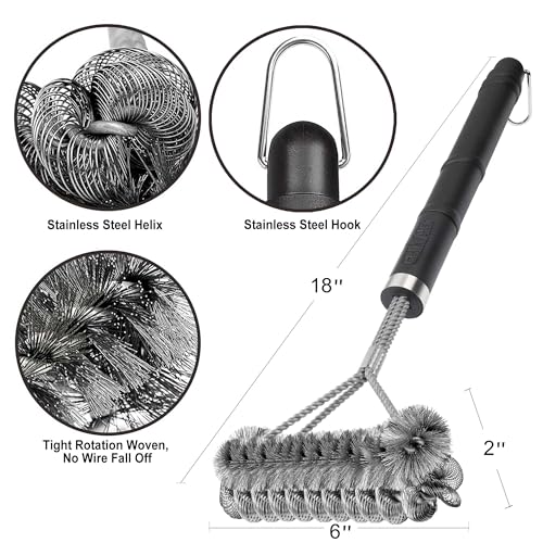 GRILLART Grill Brush [Wire + Helix] Combined BBQ Brush - Safe & Efficient Grill Cleaning Brush - 18" Grill Cleaner Brush Scrubber for Gas/Porcelain/Charbroil Grates – BBQ Accessories Gifts for Men/Dad
