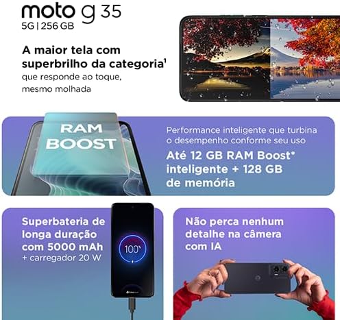 Smartphone Motorola Moto g35 5G - 256GB 12GB (4GB RAM+8GB Ram Boost) e Camera 50MP com AI NFC Tela 6.7" com Superbrilho - Cinza Vegan Leather — imagem 3