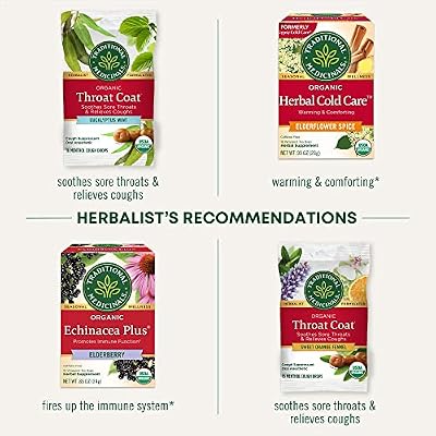 Traditional Medicinals Organic, Throat Coat Tea, Eucalyptus & Slippery Elm - Supports Respiratory and Throat Health - Kosher, Non-GMO, Caffeine-Free, Compostable - 16 Tea Bags