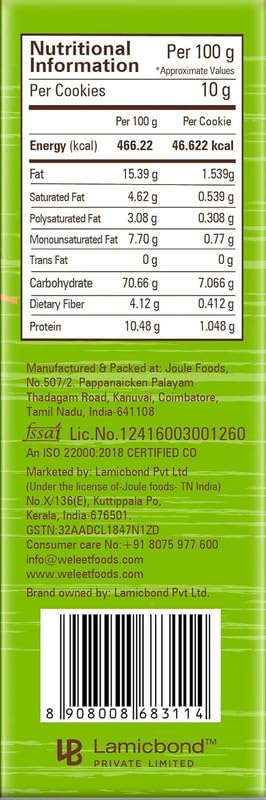 Image of Weleet Jackfruit & Millet and Spirulina & Millet Healthy Digestive Cookies| Home /Office Snack, Diabetic Friendly| Free of White Sugar & Maida, Free from Added Preservatives|Pack of 2 (Each 270gm)