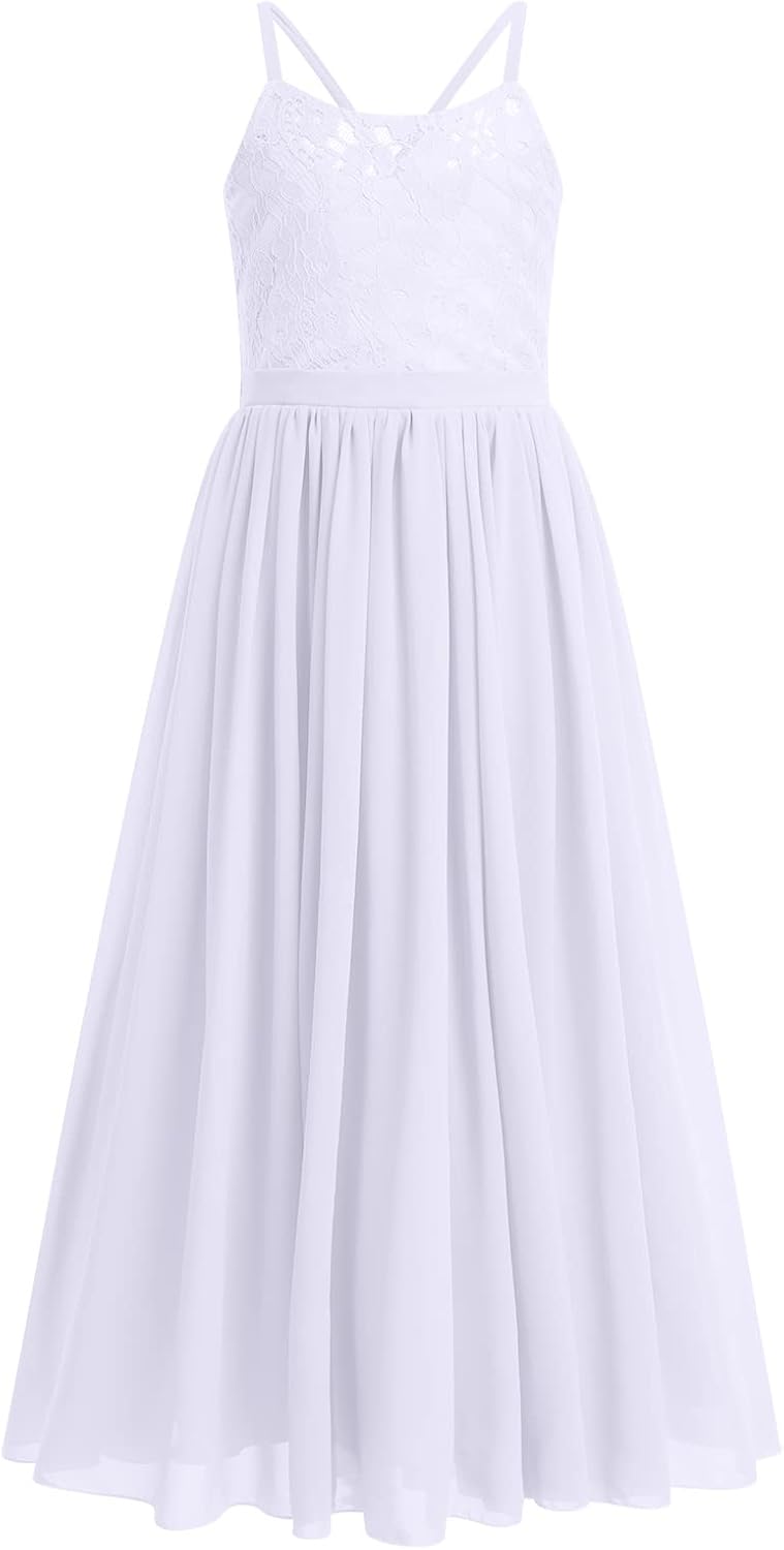 Flower Girl Dresses Junior Wedding Bridesmaid Prom Party Chiffon Floral Lace Flowy Maxi Princess Pageant Long Communion Gown