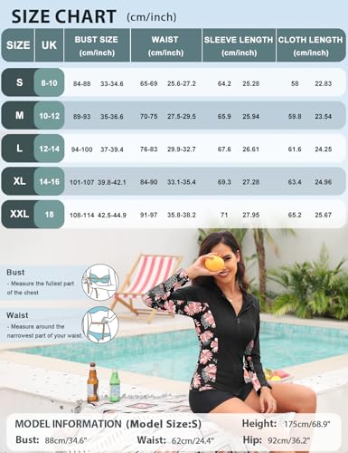 Tuopuda Camiseta de natación para Mujer Traje de baño de Manga Larga con Cremallera Camiseta de Surf Protección Solar Surf Rashguard Camisetas Deportivas de Secado Rápido(Negro-3,L) - imagen 6