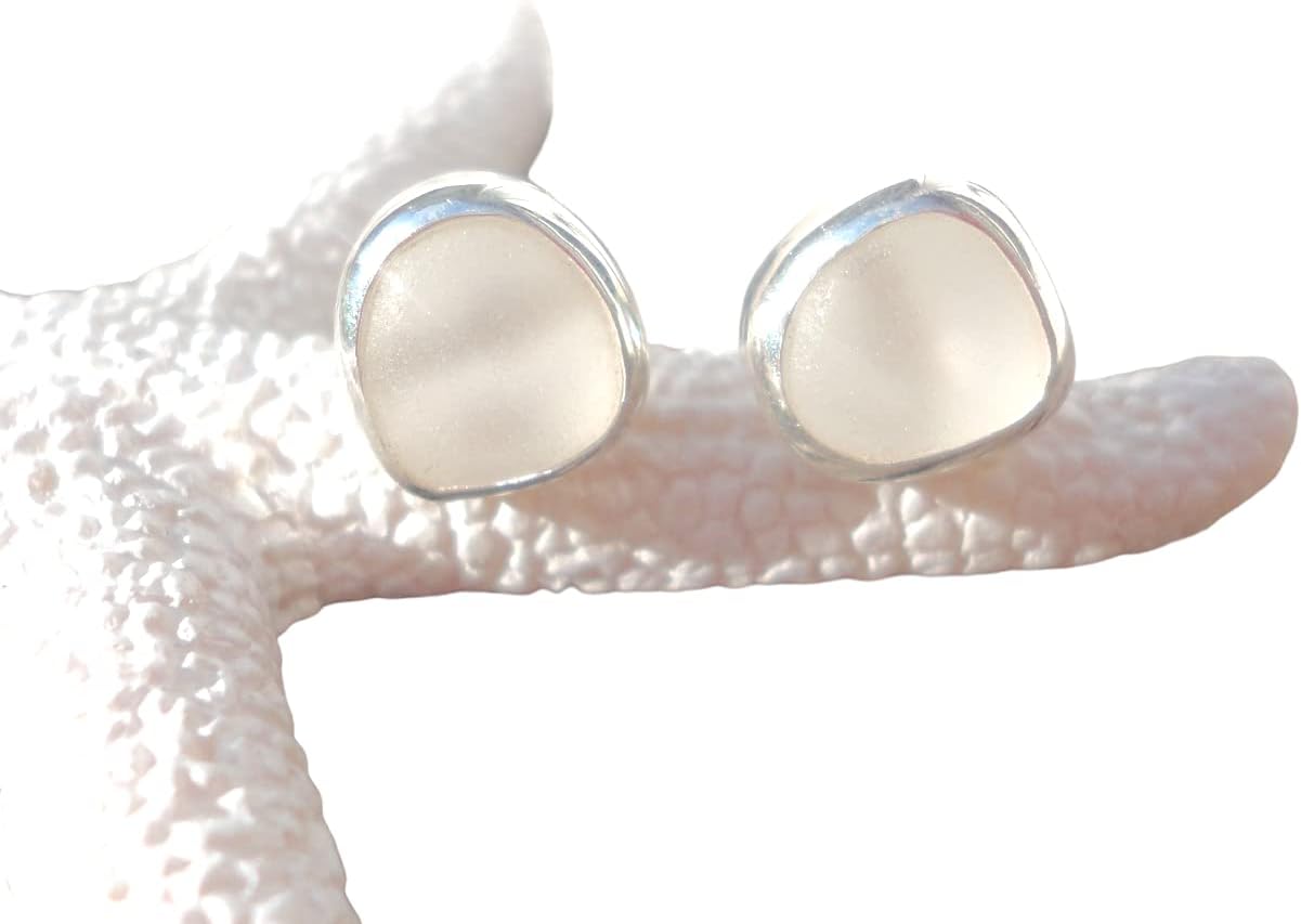 Sea Glass Stud Earrings in Sterling Silver