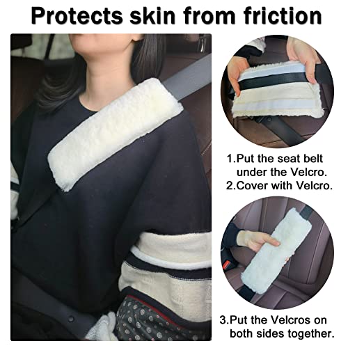 Justtop 2-Pack Soft Faux Sheepskin Car Seat Belt Shoulder Pads Cover For More Comfortable Driving(White) #TOP4