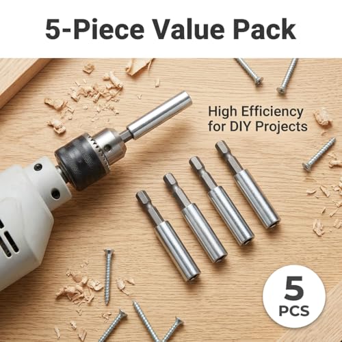 5er Set Bithalter Magnetisch 60mm Zoll Bit Verlängerung mit Schnellwechsel-Funktion, Sechskantschaft Bit Halterung aus robustem Stahl für Akkuschrauber, Bohrmaschine und Schlagschrauber Zubehör