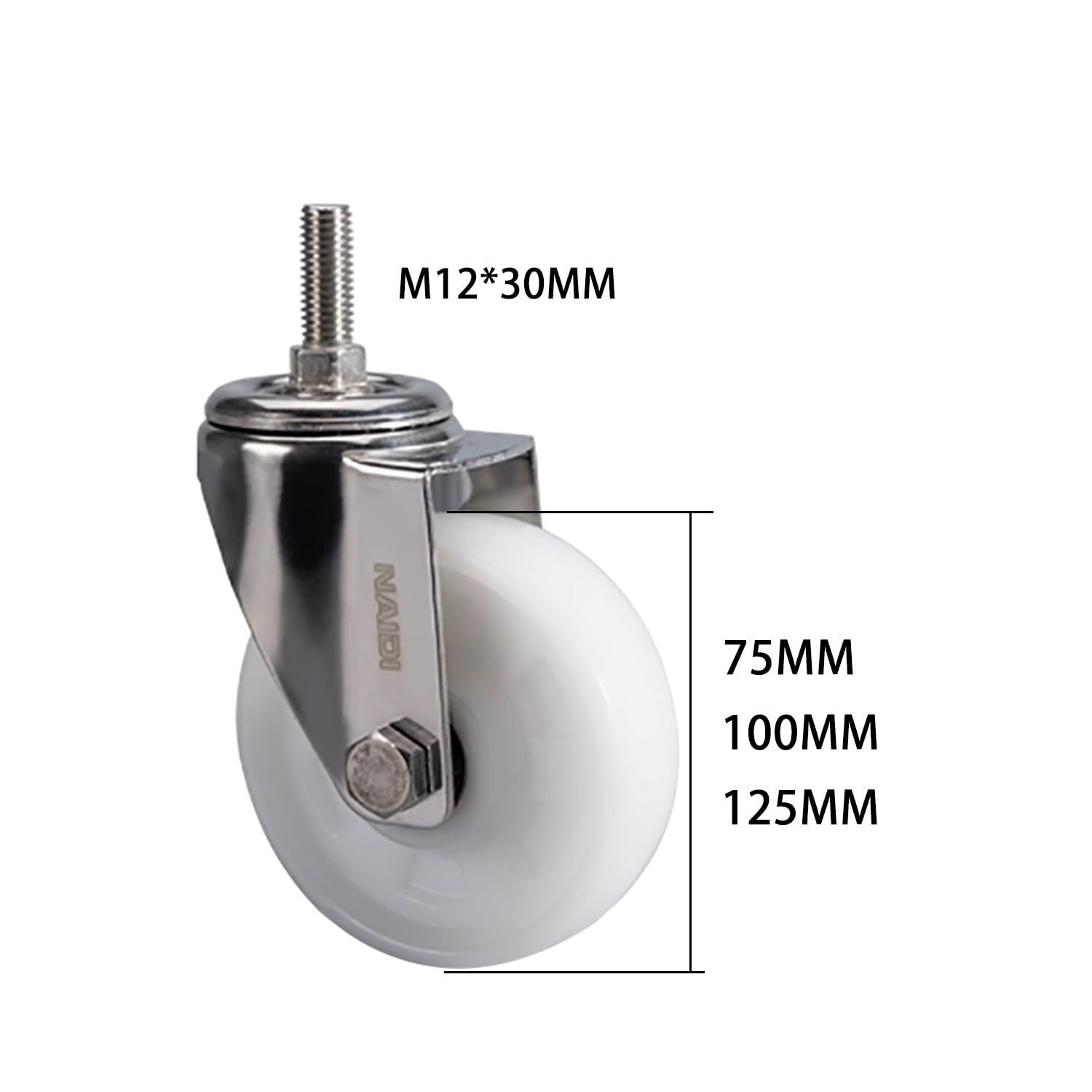 4 Pièces roulettes Pivotantes avec Frein, roulettes Industrielles à Tige Filetée M12*30mm, Capacité de Charge 330kg, roulettes Silencieuses for Meubles(Swivel,100mm)