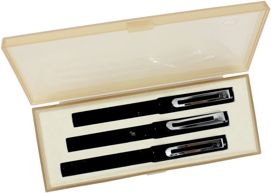 Stifte, Gelschreiber, Kugelschreiber, 3 Stück Kunststoffstifte, 1 Stück Füllfederhalter, 1 Stück feine Feder und 1 Stück Tintenroller mit Stiftbox – Gelb (Farbe: Schwarz)