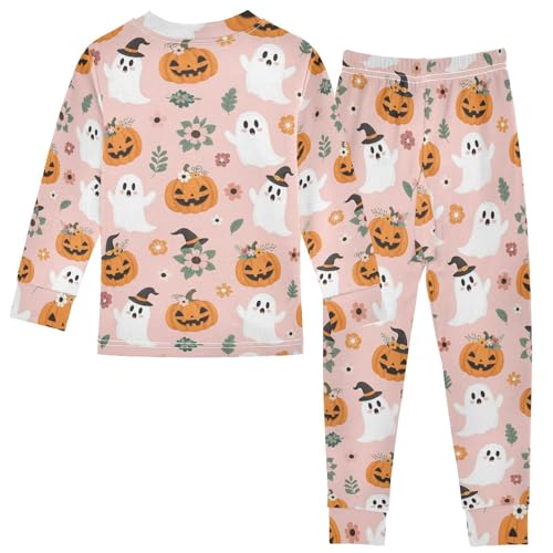 Pajama Sets Long Sleeve Halloween Cute Ghosts Pumpkins Flowers Soft Comfy Sleepwear 2 Piece PJS 3-8T3