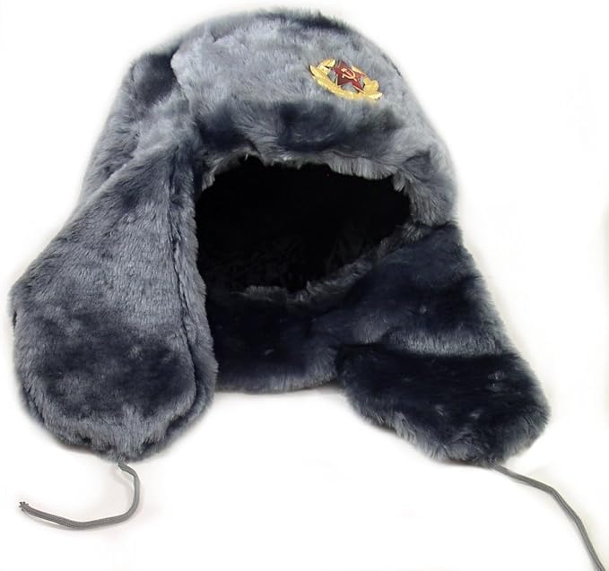 Image of Winter Fur Ushanka Russian Hat with Secret Pocket and Removable RED Star Emblem