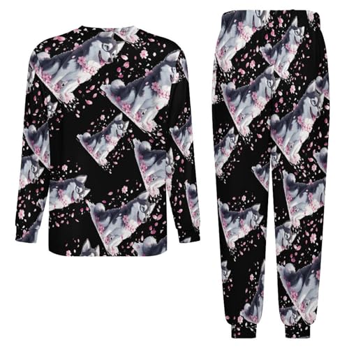Siberian Husky Dog Men’s Pajama Set Long Sleeve Top And Pants Loungewear Sleepwear Pjs Nightwear4