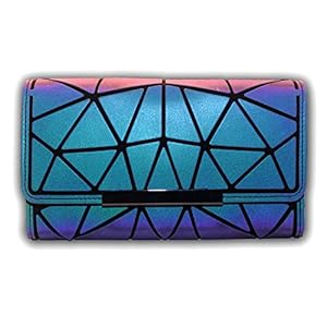 Geometric Luminous Wallet Rhomboids Lattice Purse Fashion Holographic Clutch Long Wallet Zipper Closure Pocket Bag Women Handbags Card Holder Coin Purse Cell Phone Case (Triangle)
