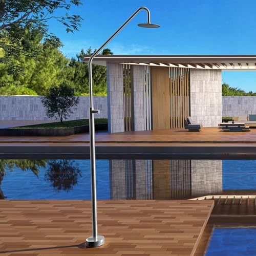 IMEX - Ducha Piscina Exterior Acero S.316 | Ducha Terraza Exterior con Rociador Redondo 250mm | Outdoor Shower para Jardin con Agua Fría | Serie Colorado | Color Negro Mate