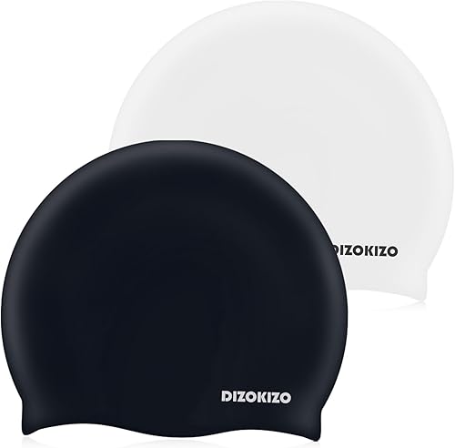 Miniatura 10 de 2 gorros de natación de silicona de alta elasticidad para mujeres y hombres, cómodos gorros de natación antideslizantes para cabello largo y corto