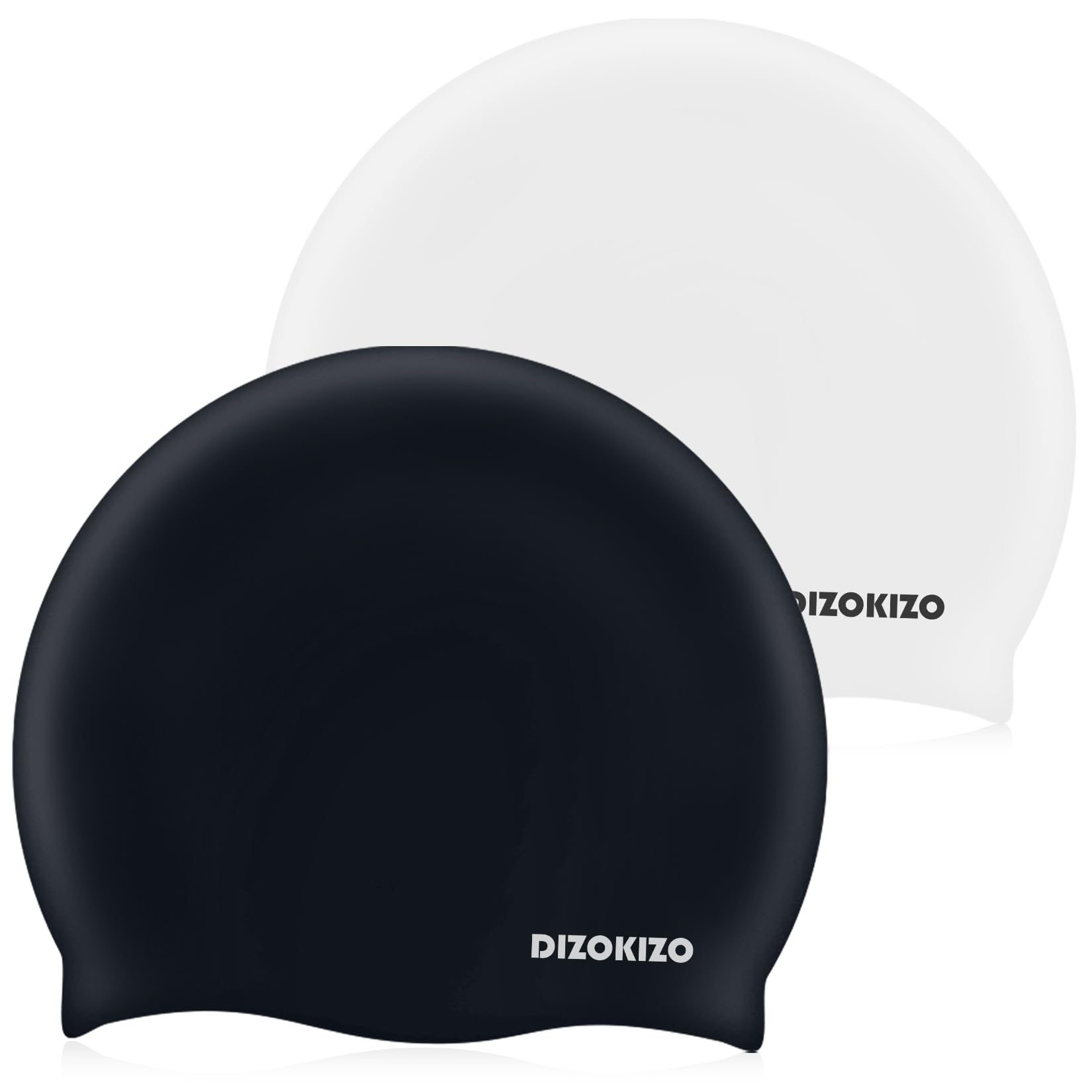 Dizokizo 2pcs High Elasticity Silicone Swim Cap for Women and Men, Comfortable Non-Slip Swimming Caps for Long and Short Hair, Durable Waterproof Swim