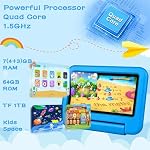 2026 Tablet Niños 7 Pulgadas Android, 7GB RAM+64GB ROM(TF 1TB), WiFi6, BT5.0, 8-Core, Batería 3500mAh, Control Parental, Dual Cámara, Certificación GMS, Tabletas Para Niños Con Funda EVA – Azul