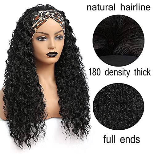 Headband Wig Water Wave Headband Wigs For Women Black Synthetic Curly Headband Wig 26 Inch Glueless Half Wig 180% Density Wigs With Headbands Attached Natural For Daily Use (26 Inch (Pack Of 1), 1B) #TOP2