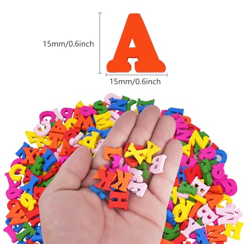 DLUSZERT 400 Stück Bunte Kleine Holzbuchstaben, 15MM Buchstaben aus Holz zum Basteln und Bemalen, Farbige Holzalphabet Deko, Unbearbeitete Kleinbuchstaben (A-Z) für DIY Kunsthandwerk Hochzeit Party