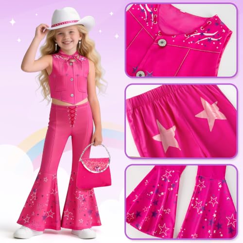 Disfraz completo de vaquera para niñas color rosa fucsia miniatura 3
