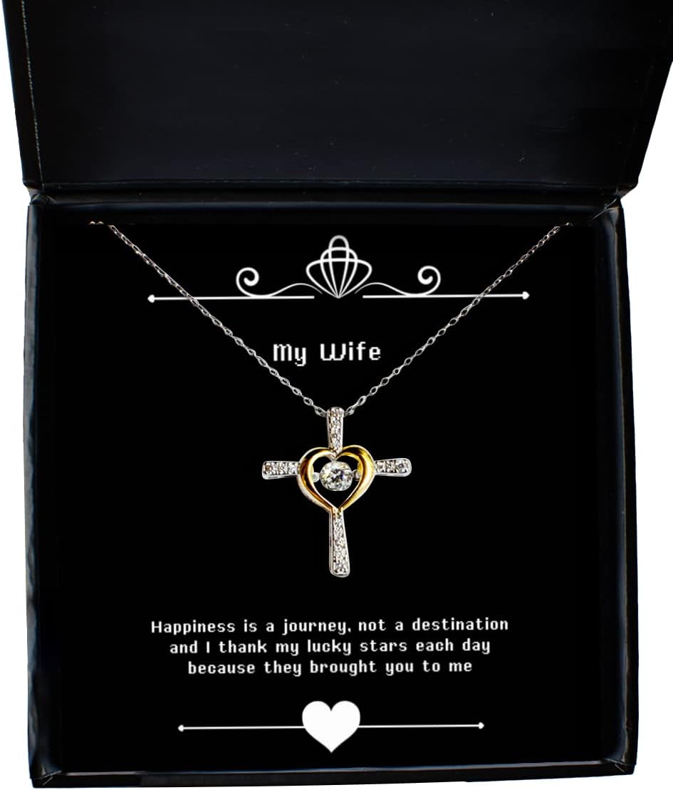 Happiness is a Journey, not a Destination and I Thank My Lucky Cross Dancing Necklace, Wife Present from Husband, Cute Jewelry for Wife