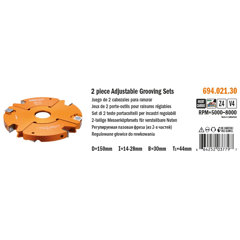 CMT ORANGE TOOLS 694.021.30-2-TEILIGES MESSERKOPFSET FÜR VERSTELLBARE NUTEN HM D=150-