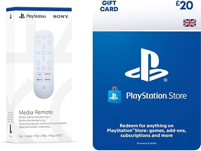 PlayStation 5 Media Remote + PlayStation PSN Card 20 GBP Wallet Top Up | PS5/PS4 | PSN Download Code - UK account