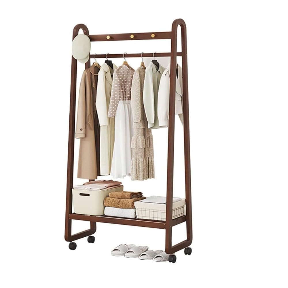 OLSKFUH Pull-Out Trouser Rack Removable Pull-Out Rack Wardrobe Storage Expandable Space Saving Drawer-Style Hanger Rod Rolling Trolley,Bamboo Freestanding Clothes Rack With 5 She,B-80x39x165cm