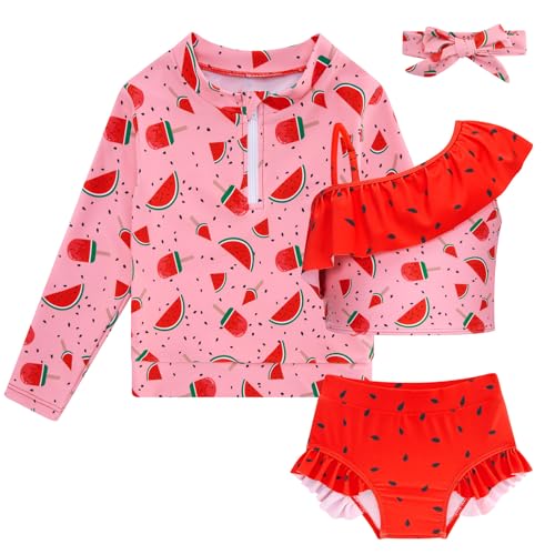 Image of Funnycokid Baby Toddler Girls Swimsuit 4 Piece Bathing Suit Long Sleeve Rash Guard Sets 12 Months-7 Years
