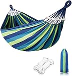 Hamac de camping avec paillettes d'arbre, Portable 2 Grande personne Toile de coton double hamacs pour arrière-cour, Balcon, Porc, Lounging, Plage intérieure extérieure (bleu)