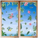 Photo Gallery craspire 8 stili foglia tropicale vetrofanie adesivi foglie di palma fiori hawaii adesivi da parete buccia e bastone pvc impermeabile decorazione autoadesiva per camera da letto asilo nido soggiorno