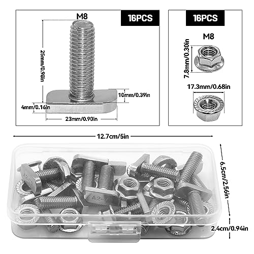 ZHIYUQL 16 Stück Hammerkopfschrauben M8 × 25mm Edelstahl A2-70, mit 16 Sechskant Sperrzahnmutter M8 für PV Module Photovoltaik Aluprofil Gewächshaus Solar Montageschiene