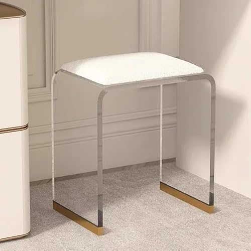 Image of Transparent Acrylic Stool, Vanity Makeup Stool Chair with Cushion, Small Ottoman Stools, Dining Room Chair, Ottoman Foot Rest for Couch, Living Room, Bedroom (White,Large)