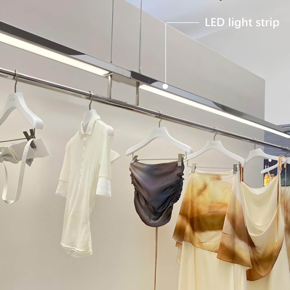 Decken-Schrank für Kleidungsstücke, LED-Kleiderständer aus Edelstahl for Aufhängen an der Decke, silberfarben, mehrere Größen, Einzelhandel(120 cm)